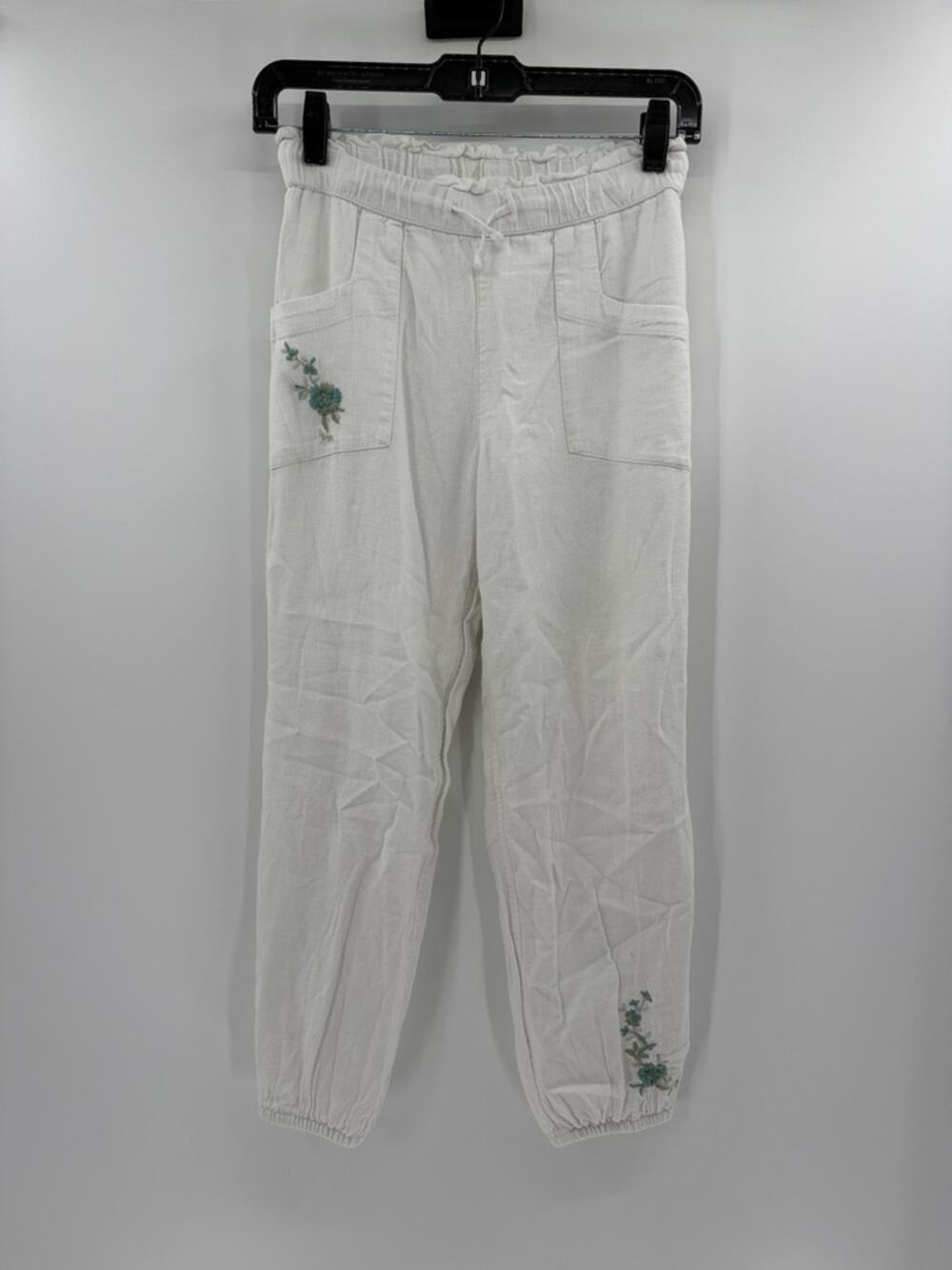 Abercrombie Kids Girls Linen Blend Embroidered Joggers - White - 11/12